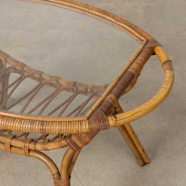 1960s Italian Rattan and Glass Gueridon Table For Sale - Image 10 of 12