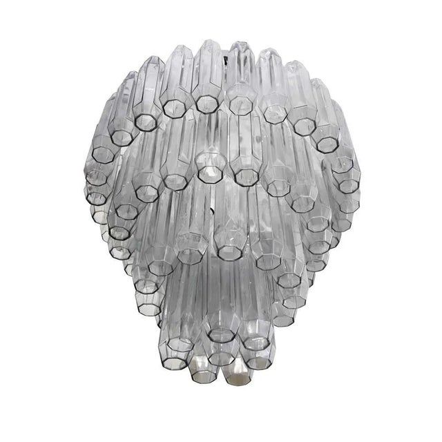 Large Pearl Grey Blown Murano Poliedri Glass Chandelier, 1980s For Sale - Image 4 of 10