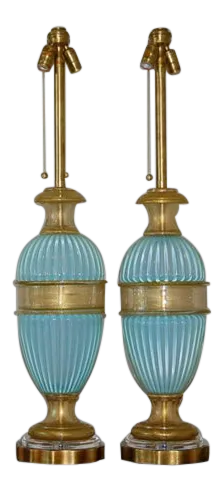 Marbro Murano Blue Opaline Glass Lamps