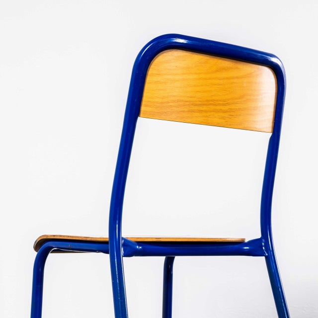 French Blue Stacking D Back High Bar Chair from Mullca, 1970s, Set of 6 For Sale - Image 9 of 11