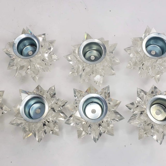 Plastic Vintage Italy Candle Holder Set Clear Lucite Multifaceted Atomic Starburst - Set of 10 For Sale - Image 7 of 13