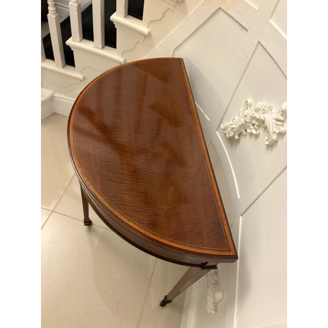Late 19th Century Antique Late Victorian Mahogany and Satinwood Inlaid Demi-Lune Console Table, 1890s For Sale - Image 5 of 12