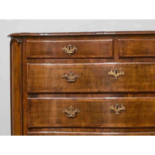 19th Century English Mahogany Serpentine Chest with Inlay and Ornate Pulls For Sale - Image 9 of 12