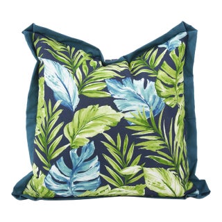 24 x 24 Outdoor Pillow Cardoon Indigo - Down Alternative Insert For Sale