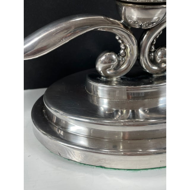 Vintage Danish Silver Plate Candelabra Epergne With Center Bowl by Hans Jensen For Sale - Image 12 of 13