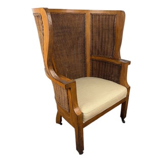 Ralph Lauren for Henredon Wicker Wingback Barrel Chair For Sale
