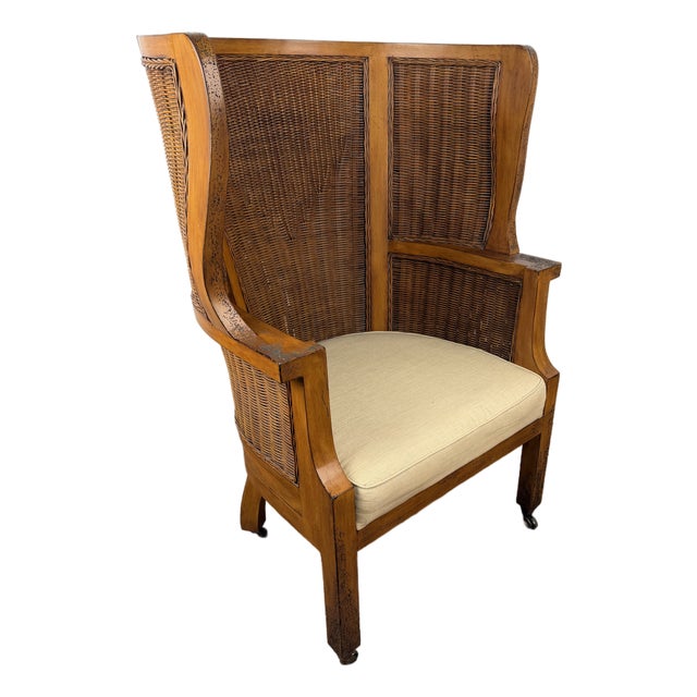 Ralph Lauren for Henredon Wicker Wingback Barrel Chair For Sale