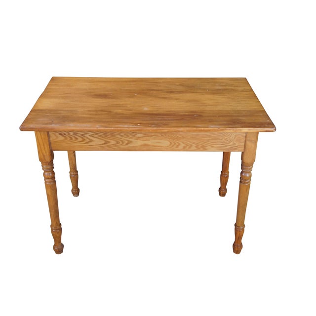 American Country Desk, or Dining Table . Made from pine with turned legs. Dimensions: 42" w x 26.75 x 29"