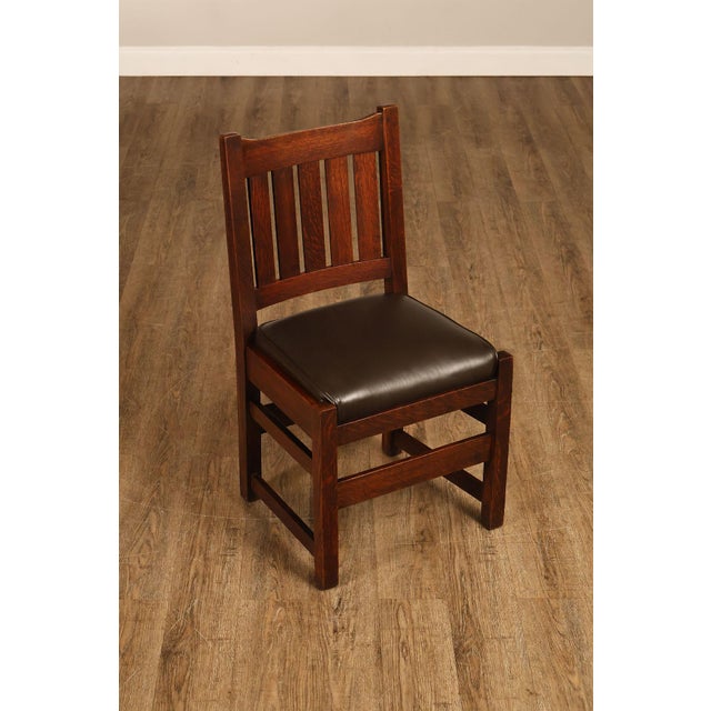 Mission L&JG Stickley Antique Set Of Six U-Back Oak Dining Chairs Model #820 For Sale - Image 3 of 18