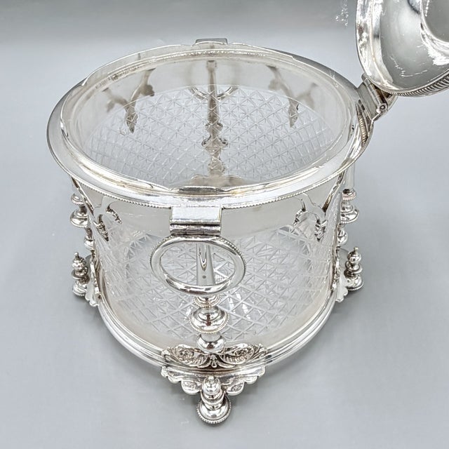 Silver Antique Edwardian English Biscuit Barrel with Silver Plated and Cut Glass Liner, England, 1900 For Sale - Image 8 of 18