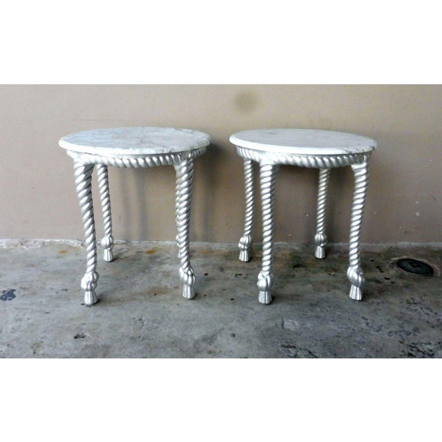 1970s Vintage Hollywood Regency Style Marble Topped Tables - a Pair For Sale - Image 9 of 9