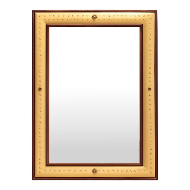 Vintage Seagrass Studded Wood Floor Mirror For Sale
