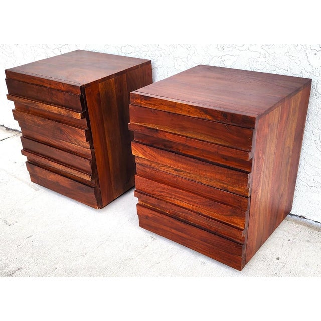 MCM Solid Exotic Wood Bachelor Chest & Nightstands Bedroom Suite For Sale - Image 14 of 18