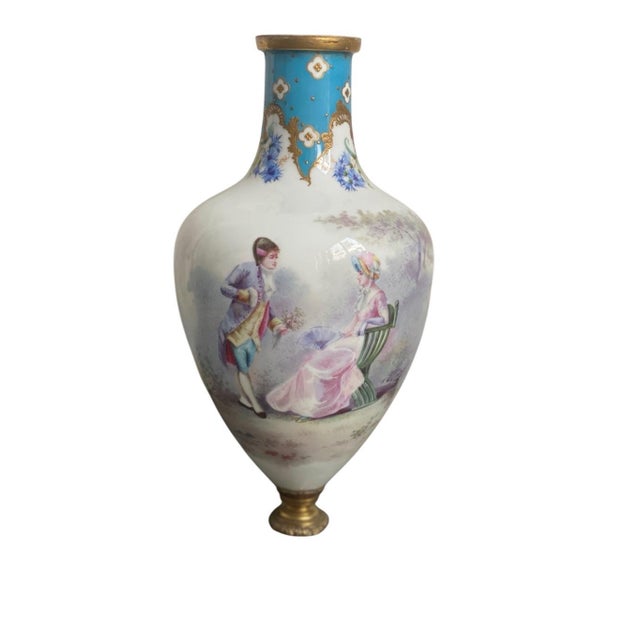 Ceramic Antique Sevres Porcelain Vase Part Base 19th Century Signed C. Velly Romance For Sale - Image 7 of 10