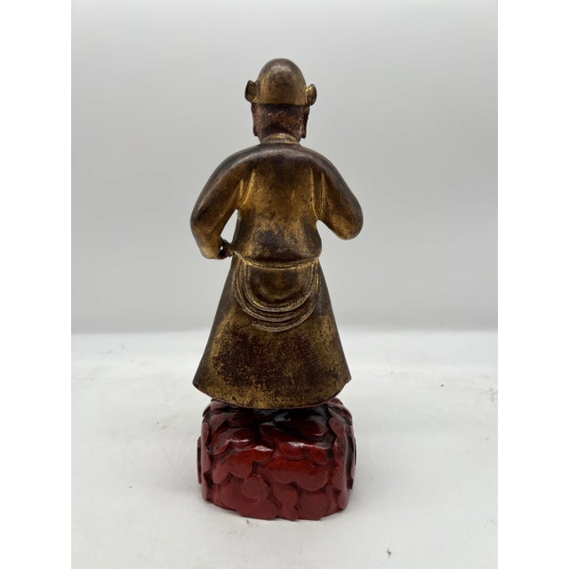 Antique Chinese Carved Gilt Wood & Polychrome Decorated Figure For Sale In Boston - Image 6 of 9