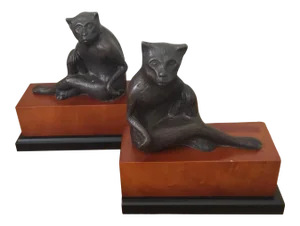 1940s French Art Deco Patinated Bronze Model of Reclining Monkeys Bookends- a Pair
