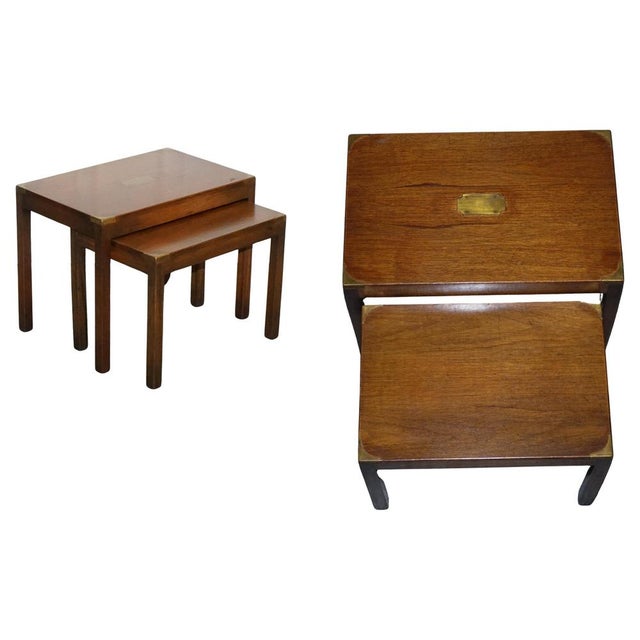 Vintage Kennedy Military Campaign Nest of Two Tables Brass Detail from London Harrods, Set of 2 For Sale - Image 12 of 12