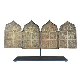 19th Century Russian Orthodox Folding Bronze Polyptych Icon For Sale