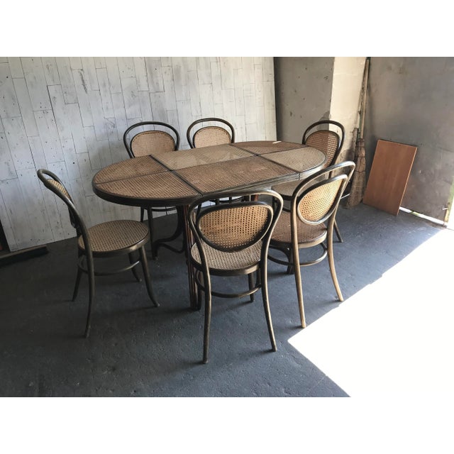 Oval Dining Chairs & Table in Wood Cane, Germany, 1960s, Set of 7 For Sale - Image 11 of 13