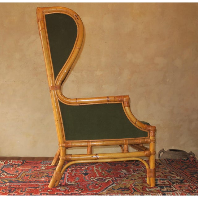 Mid-Century Wing Lounge Chair in Bamboo and Olive Green, 1960s For Sale - Image 17 of 18