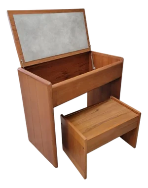 Mid 20th Century Danish Vanity/Desk With Flip-Top Mirror and Stool