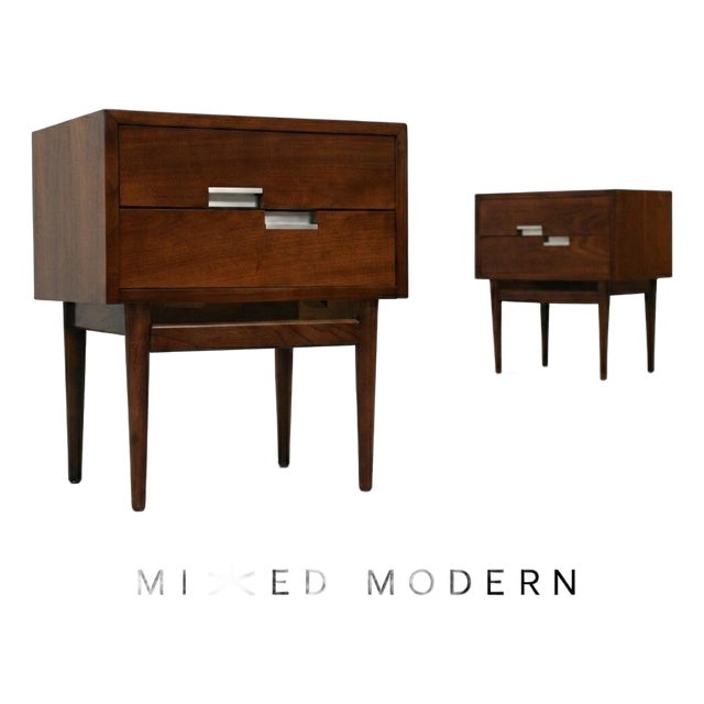 1960s Refinished American of Martinsville Walnut and Aluminum Nightstands - A Pair For Sale