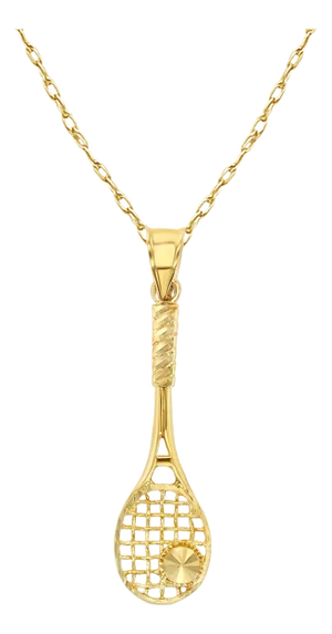 Tennis Racket with Diamond Cut Tennis Ball Necklace 16"