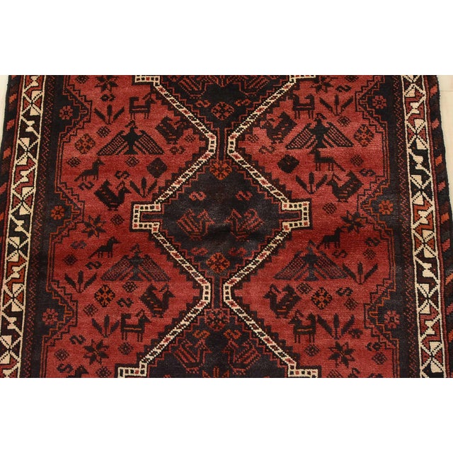 1990s Shiraz Rug 3’6′ X 5′ Red Wool Vintage Tribal Hand-Knotted Oriental Carpet For Sale - Image 5 of 12