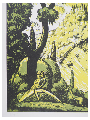 Robert Bonfils, The Oath, 1920, Original Woodcut