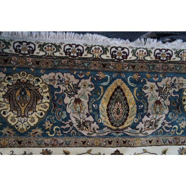 Traditional Hand Knotted Cream Blue Floral All Over Wool Area Rug 9' X 12' For Sale - Image 14 of 14