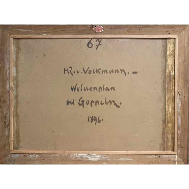 Hans Richard Volkmann, Weidenplan, 1896, Oil Painting on Canvas For Sale - Image 7 of 13