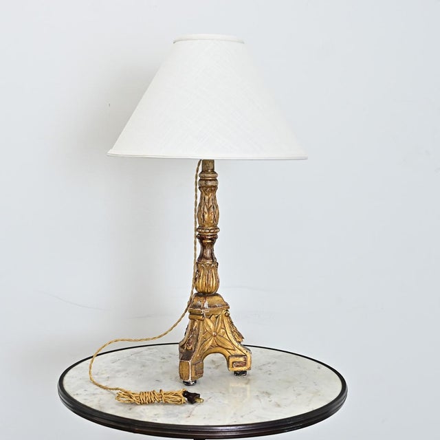 19th Century Italian Giltwood Candlestick Table Lamp For Sale - Image 10 of 11