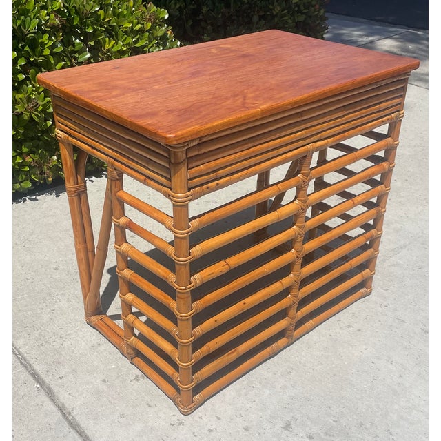 Vintage Stacked Rattan Desk or Entry Table, Paul Frankl Style For Sale In San Diego - Image 6 of 14