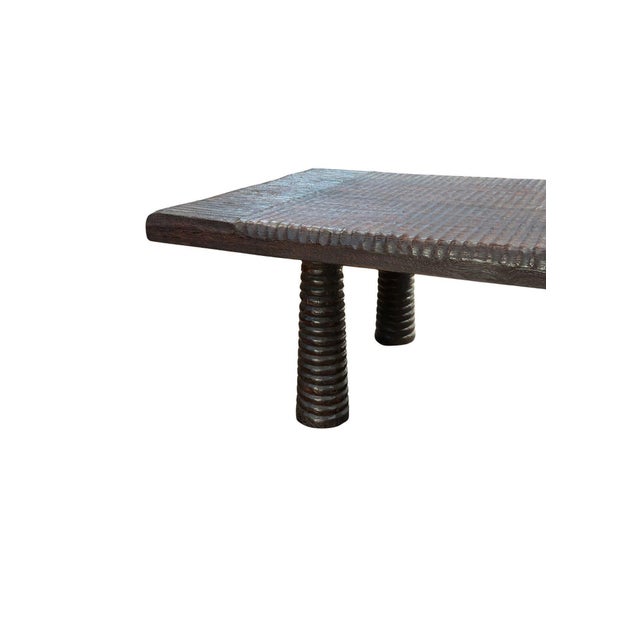 Wood Sculptural Suar Wood Coffee Table With Espresso Burnt Finish, Carved Detail For Sale - Image 7 of 8