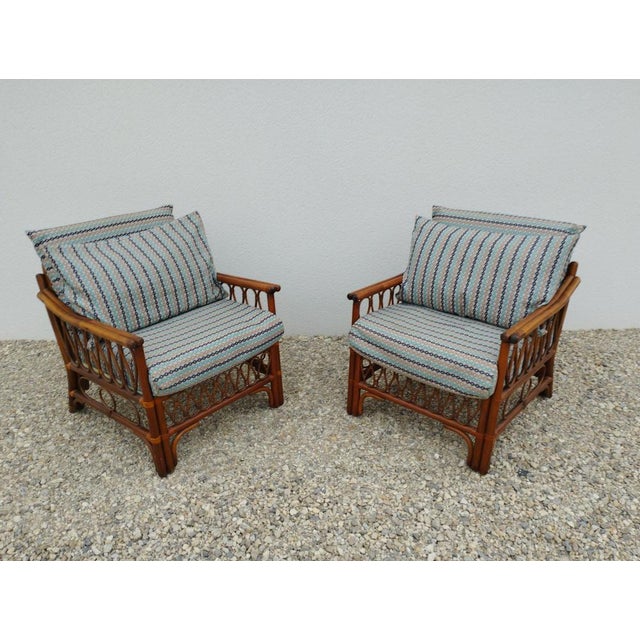 Vintage Rattan Armchairs with Quilted Seats, Set of 2 For Sale - Image 4 of 13