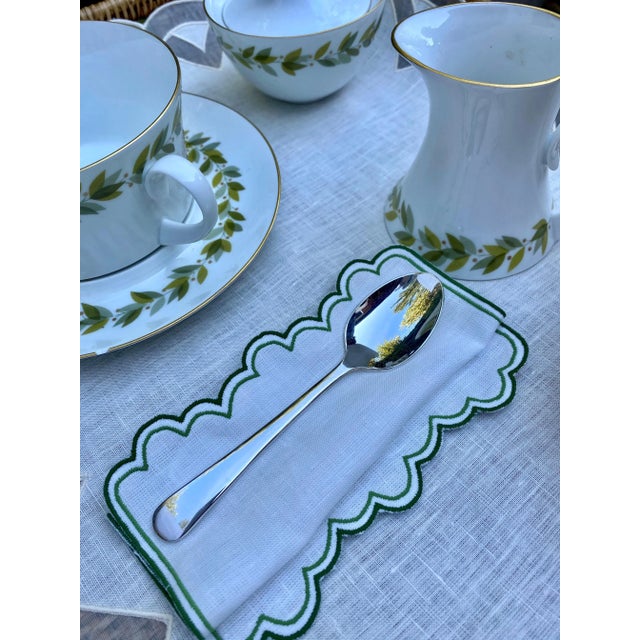 Not Yet Made - Made To Order Escamas Green Embroidered Linen Cocktail Napkins by Los Encajeros, Set of 4 For Sale - Image 5 of 6