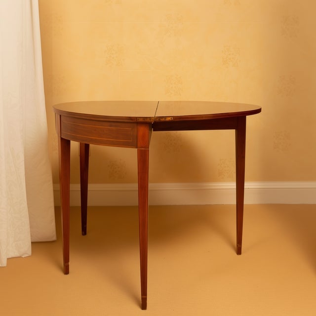 Antique Federal Style Mahogany Demilune Folding Game Table With Delicate Inlay For Sale In Boston - Image 6 of 12