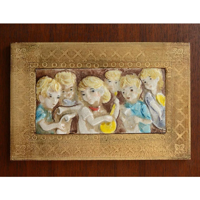 Yellow Mid Century Italian Ceramic Children Choir Wall Plaque For Sale - Image 8 of 8