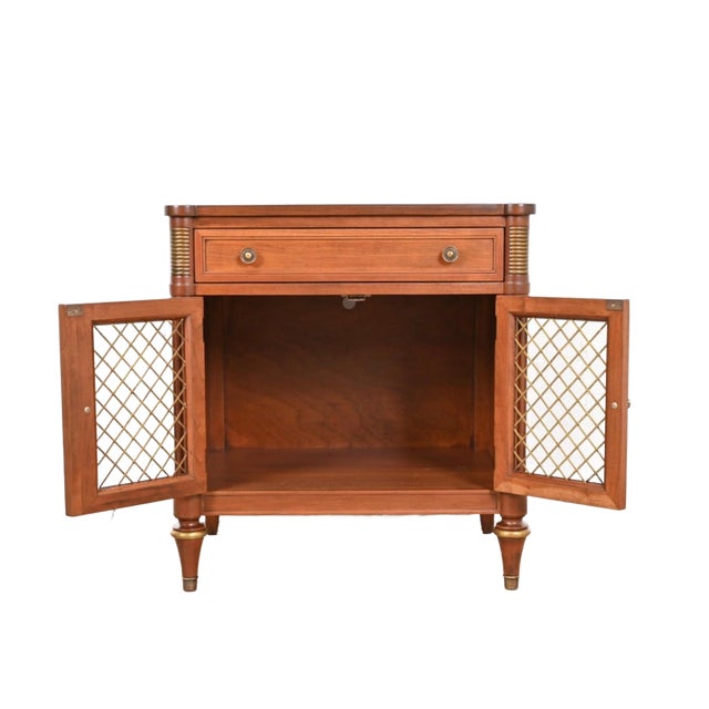1960's Kindel French Regency Louis XVI Walnut Nightstands With Lattice Doors For Sale - Image 15 of 15