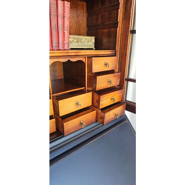 1940s Black Chippendale Style Secretary Desk/ Secretary Hutch, 2 Piece Cabinet For Sale - Image 16 of 17