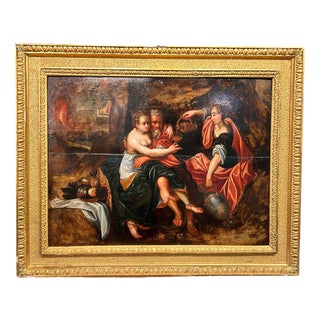 Flemish School Artist, Lot and His Daughters, Late 16th-Early 17th Century, Oil on Panel, Framed For Sale