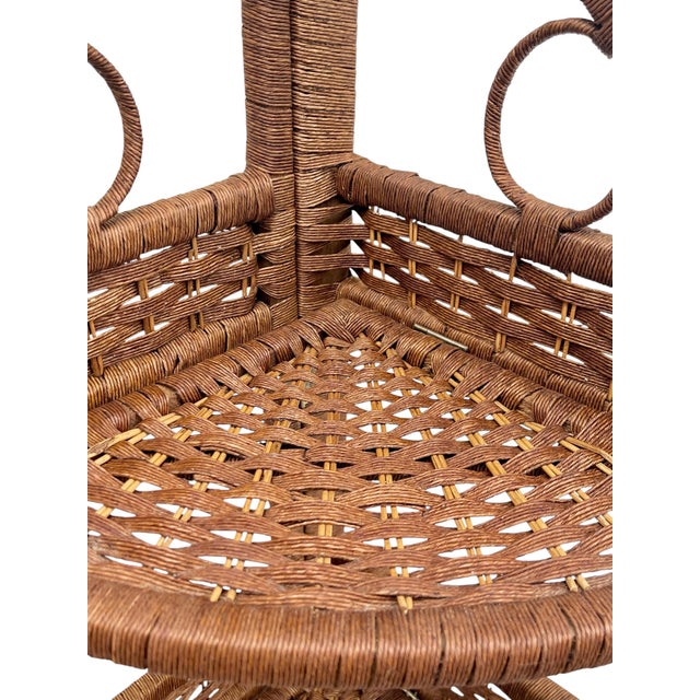 1980s Vintage 1980s Woven Rattan Folding Corner Shelving Units – Pair | Boho Coastal Étageres For Sale - Image 5 of 18