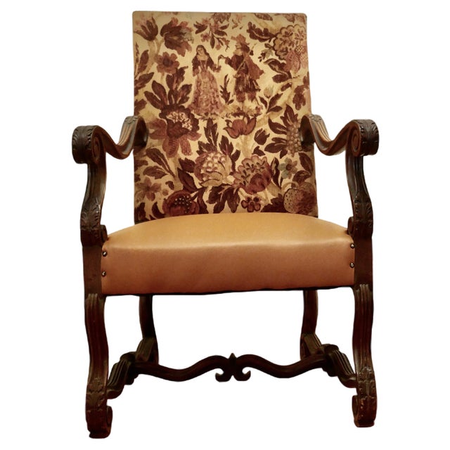 French Carved Oak Salon Throne Chair, 1850 For Sale
