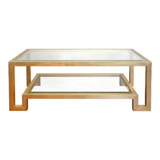 Matthew Izzo Home Winston Gold Leaf Metal and Glass Coffee Table For Sale