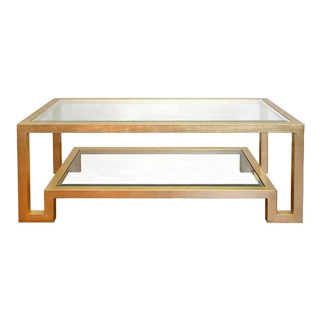 Matthew Izzo Home Winston Gold Leaf Metal and Glass Coffee Table For Sale