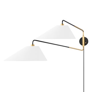 Hudson Valley Lighting Duo 14.75 in. 2 Light Plug-in Sconce in Aged Brass/Old Bronze Finish For Sale