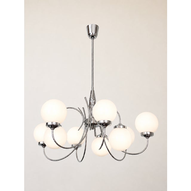 Silver Space Age Chrome and Opaline Glass Chandelier, 1970s For Sale - Image 8 of 10