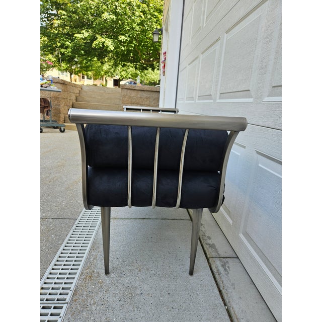 Metal Design Institute America Brushed Nickel Rolled Arm Bench For Sale - Image 7 of 12