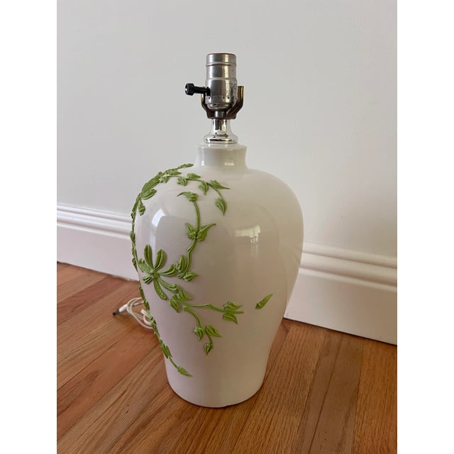 Vintage Ceramic Lamp With Applied Green Floral Motif For Sale - Image 4 of 6