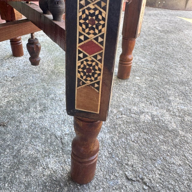 Antique Moroccan-Middle Eastern Brass and Wood Tea Tray Table- 2 Pieces For Sale - Image 11 of 12